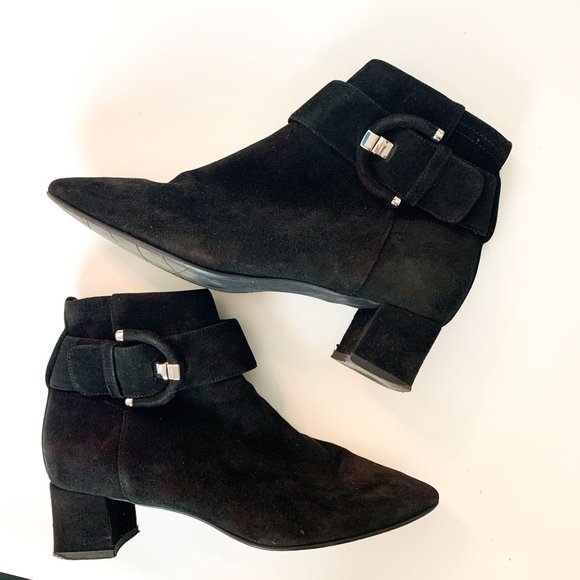 Aquatalia Phiona black suede buckle pointy boot 7.5 - Picture 1 of 10